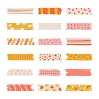 Big cartoon set of washi tape stripes with squiggle, geometry and cute pattern. adhesive tapes with colorful hand drawn memphis ornament. Trendy decorative scotch tape with ragged edges. vector