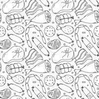 Seamless meat pattern. Doodle meat background. illustration with meat products icons vector