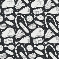 Seamless meat pattern. Doodle meat background. illustration with meat products icons vector