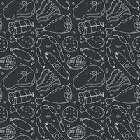 Seamless meat pattern. Doodle meat background. illustration with meat products icons vector