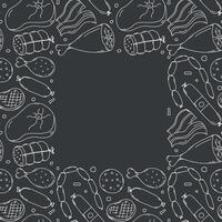 Meat frame. Doodle meat background. illustration with meat products icons vector