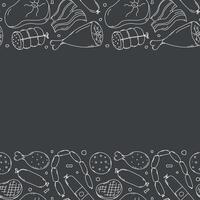 Meat frame. Doodle meat background. illustration with meat products icons vector