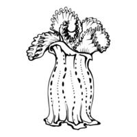 Coral sponge polyp Marine life, sea ocean underwater creatures shells, Ink and pen sketch hand drawn. Single object illustration, stylized, isolated on white. Zoo shop, aquarium, cosmetics, resort vector