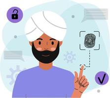 Man Using Fingerprint Scanner for Security vector