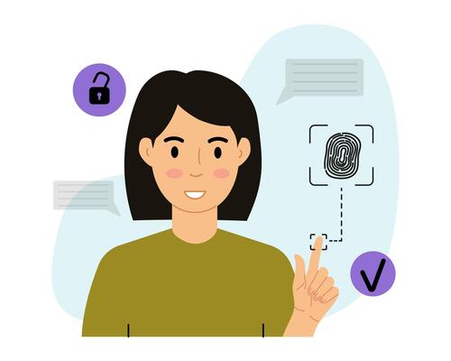 Woman Using Fingerprint Scanner for Security