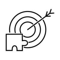 A puzzle piece is shown next to a target with an arrow in the center. vector