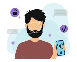 Man Using Facial Recognition on Smartphone vector