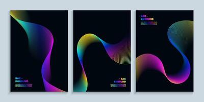 Dark backgrounds with colorful gradient wavy lines vector