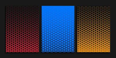 Geometric isometric triangles halftone cover design set vector