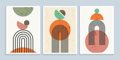 Mid century minimalist wall art design with primitive shapes vector