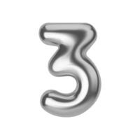 Silver number 3. Foil and latex balloon number three in 3d style. Realistic design elements isolated on white background. illustration vector