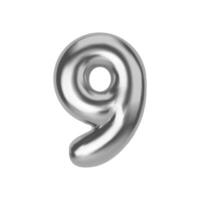 Silver number 9. Foil and latex balloon number nine in 3d style. Realistic design elements isolated on white background. illustration vector