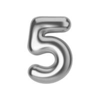 Silver number 5. Foil and latex balloon number five in 3d style. Realistic design elements isolated on white background. illustration vector