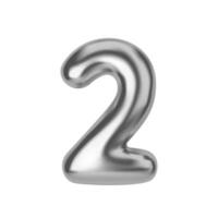 Silver number 2. Foil and latex balloon number two in 3d style. Realistic design elements isolated on white background. illustration vector