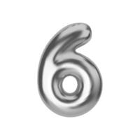 Silver number 6. Foil and latex balloon number six in 3d style. Realistic design elements isolated on white background. illustration vector
