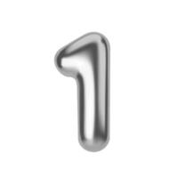 Silver number 1. Foil and latex balloon number One in 3d style. Realistic design elements isolated on white background. illustration vector