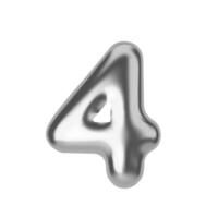 Silver number 4. Foil and latex balloon number four in 3d style. Realistic design elements isolated on white background. illustration vector