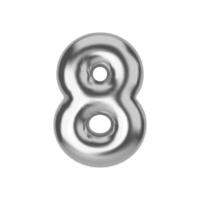 Silver number 8. Foil and latex balloon number eight in 3d style. Realistic design elements isolated on white background. illustration vector