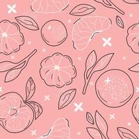 A fruit pattern with leaves in line art style vector