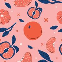 A citrus and floral pattern on a pink background vector