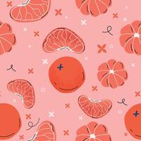 Handdrawn citrus fruit pattern on pink background vector