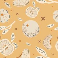 HandDrawn Citrus Pattern on Yellow Background vector