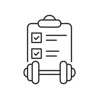 Fitness Plan Line Icon Featuring Clipboard With Checklist And Dumbbell. Weight Loss And Exercise Routine Management. Isolated Illustration vector