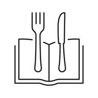 Open Book With Fork And Knife Line Icon Representing Menu And Healthy Dining. Book With Cutlery For Healthy Food And Dining. Cookbook Symbol. Isolated Illustration vector