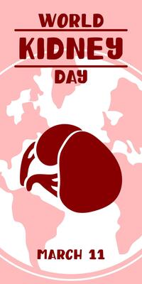 World Kidney Day banner, March 11, is used for design of postcards with a minimalist modern concept, cover, background, kidneys, internal organs, international relations. shape vertical on pink
