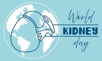 World Kidney Day banner, March 11, is used for design of postcards with a minimalist and modern concept, cover, background, kidneys, internal organs, international. Outline horizontal on blue vector