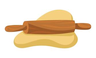 Wooden rolling pin, which is used to roll out a piece of dough on a flat surface. The dough is leveled and stretched into a homogeneous layer. Insulated flat color illustration in warm shades vector