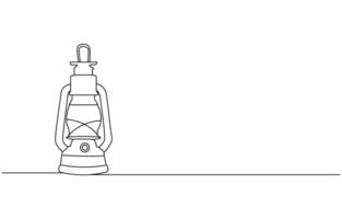 Kerosene lantern one line continuous. Line art paraffin lamp. Hand drawn art, Continuous one line drawing backpack. Outline drawing of a kerosene lamp with handle and wick, lantern. vector