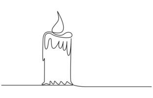 Continuous line drawing of candle. Candle one line icon. One line drawing background. illustration. Christmas candle icon, the candle is drawn with one continuous line. illustration vector