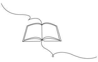 book opening page one line drawing continuous educational concept illustration for simplicity decoration and copy space, The book is drawn with one line. Modern outline doodles of an open book vector