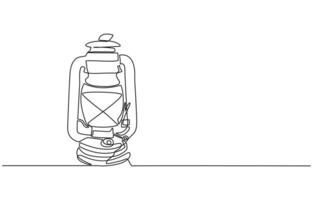 Kerosene lantern one line continuous. Line art paraffin lamp. Hand drawn art, Continuous one line drawing backpack. Outline drawing of a kerosene lamp with handle and wick, lantern. vector