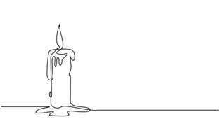 Continuous line drawing of candle. Candle one line icon. One line drawing background. illustration. Christmas candle icon, the candle is drawn with one continuous line. illustration vector