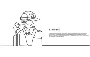 Continuous single line labor day concept outline art illustration vector
