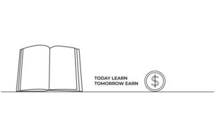 book opening page one line drawing continuous educational concept illustration for simplicity decoration and copy space, The book is drawn with one line. Modern outline doodles of an open book vector
