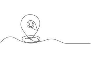 Continuous one line drawing of path and Location pointers. Simple pins on way between two points in thin Linear style vector