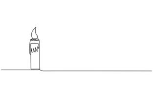 Continuous line drawing of candle. Candle one line icon. One line drawing background. illustration. Christmas candle icon, the candle is drawn with one continuous line. illustration vector
