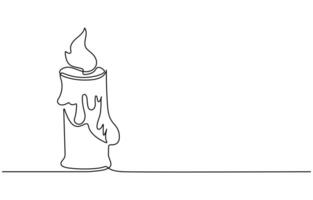 Continuous line drawing of candle. Candle one line icon. One line drawing background. illustration. Christmas candle icon, the candle is drawn with one continuous line. illustration vector