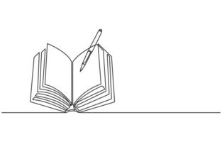book opening page one line drawing continuous educational concept illustration for simplicity decoration and copy space, The book is drawn with one line. Modern outline doodles of an open book vector