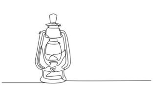 Kerosene lantern one line continuous. Line art paraffin lamp. Hand drawn art, Continuous one line drawing backpack. Outline drawing of a kerosene lamp with handle and wick, lantern. vector