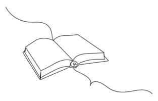 book opening page one line drawing continuous educational concept illustration for simplicity decoration and copy space, The book is drawn with one line. Modern outline doodles of an open book vector