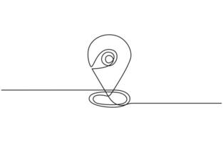 Continuous one line drawing of path and Location pointers. Simple pins on way between two points in thin Linear style vector