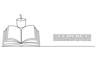 book opening page one line drawing continuous educational concept illustration for simplicity decoration and copy space, The book is drawn with one line. Modern outline doodles of an open book vector