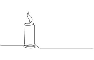 Continuous line drawing of candle. Candle one line icon. One line drawing background. illustration. Christmas candle icon, the candle is drawn with one continuous line. illustration vector