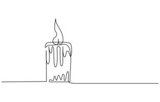 Continuous line drawing of candle. Candle one line icon. One line drawing background. illustration. Christmas candle icon, the candle is drawn with one continuous line. illustration vector