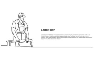 Continuous single line labor day concept outline art illustration vector
