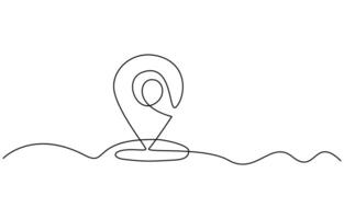 Continuous one line drawing of path and Location pointers. Simple pins on way between two points in thin Linear style vector